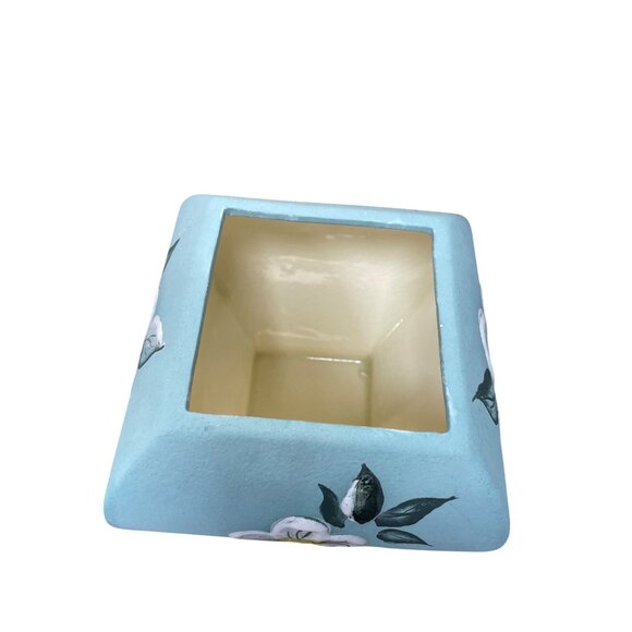 Hand-Painted David Fulmer green white Ceramic Floral Lidded Jar Vase SKU 9312 - Picture 8 of 10